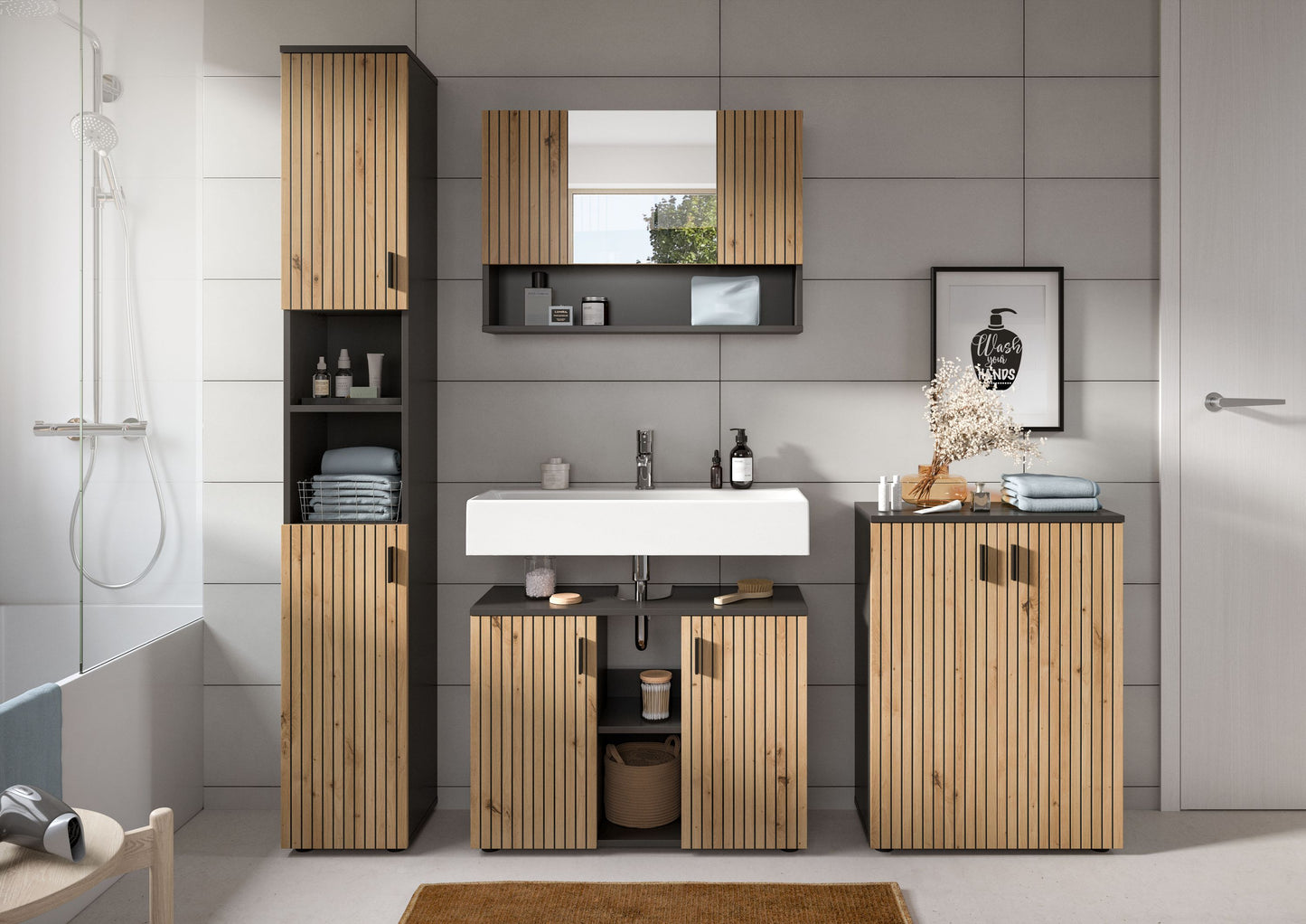 Homes & Jones Badezimmermöbel Set 4-tlg. Badmöbelset mit Badspiegelschrank