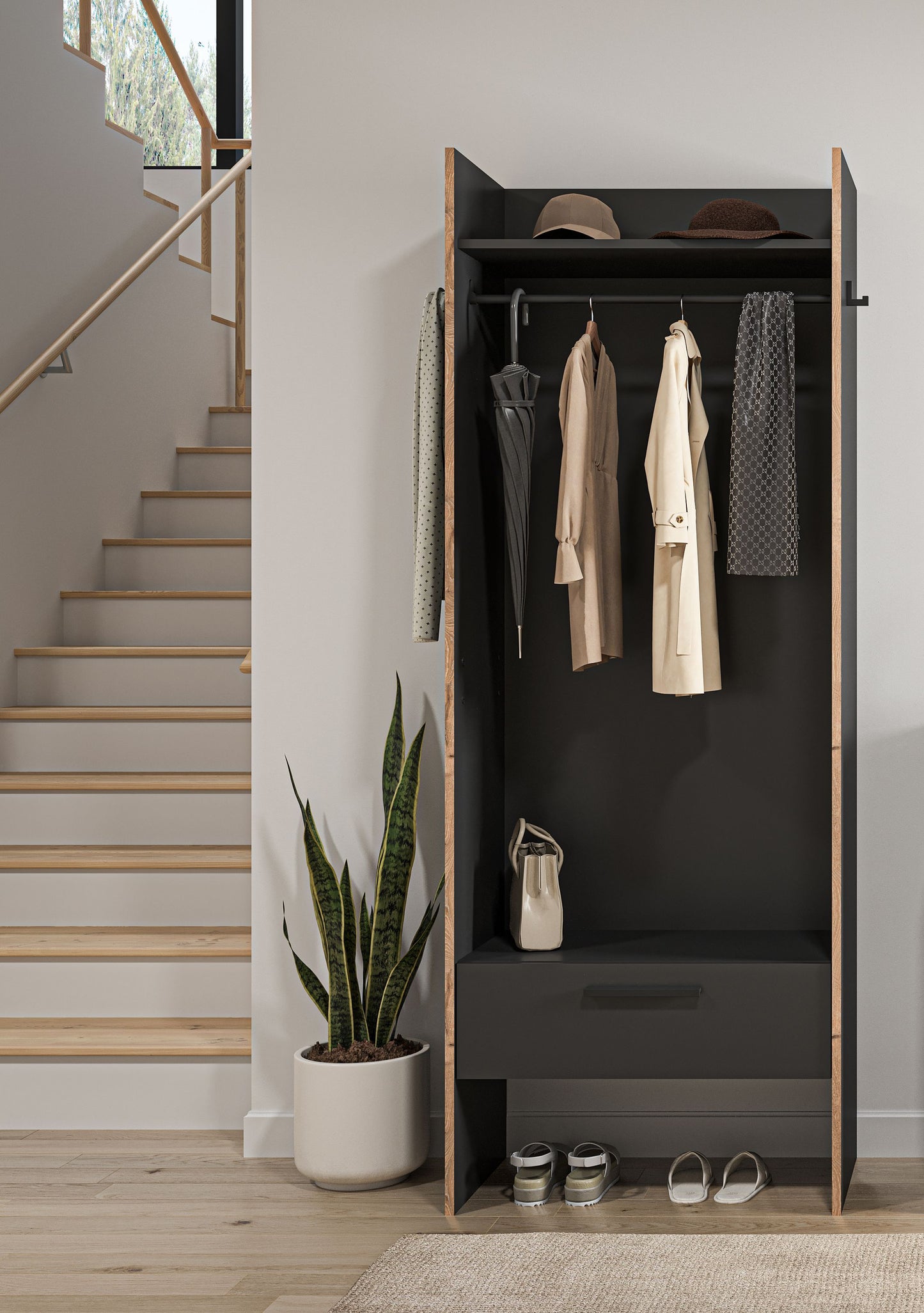 Homes & Jones Garderobenhochschrank mit Kleiderstange, Hutablage und Schublade