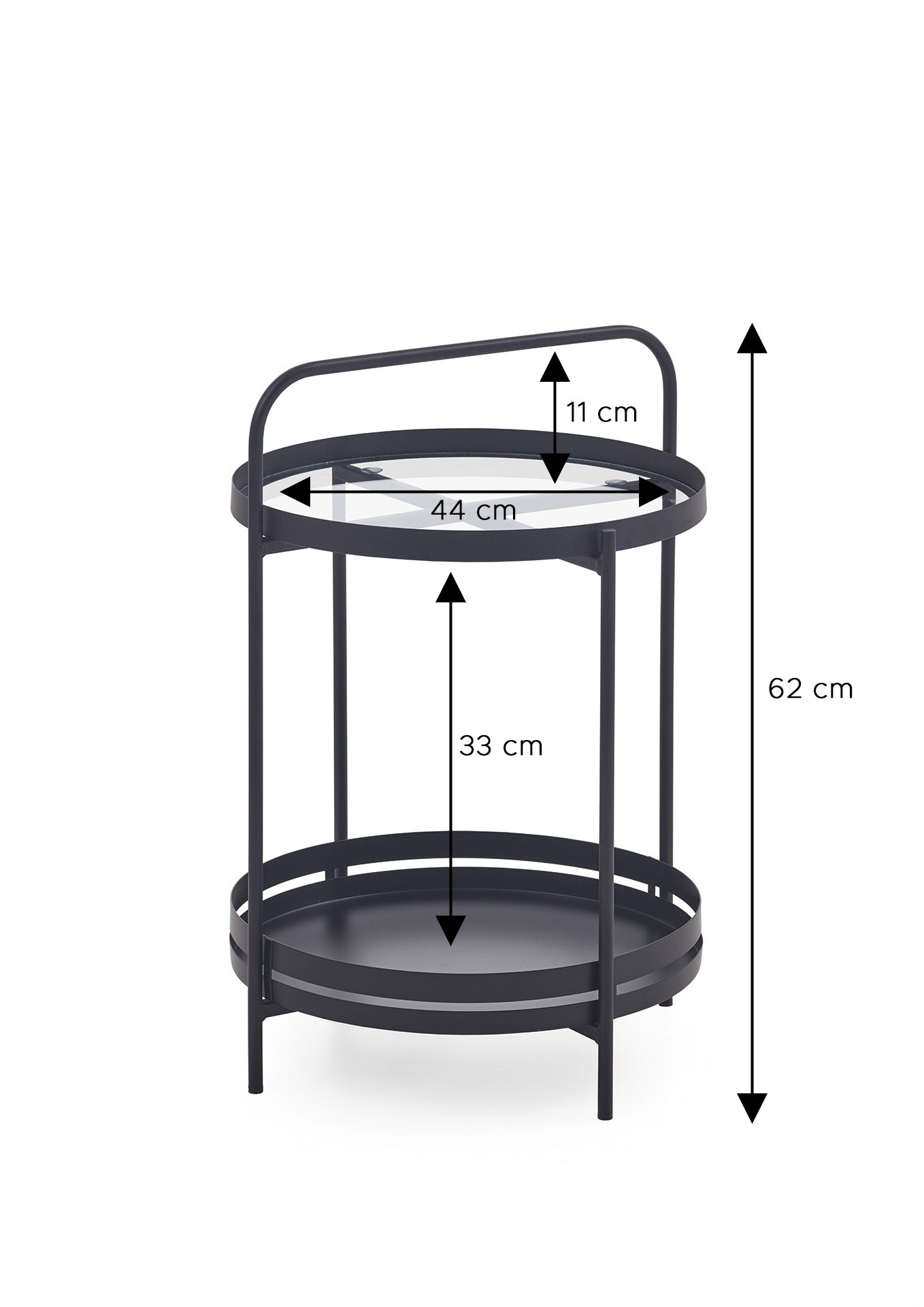 Homes & Jones Beistelltisch rund mit Glas & schwarzem Metallgestell