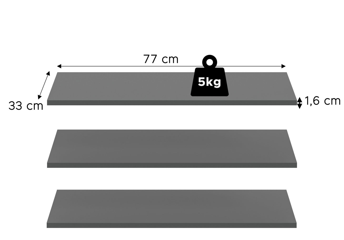 Lot d'étagères ACCESSOIRES (L/H/P : env. 77/2/33 cm) en anthracite/anthracite