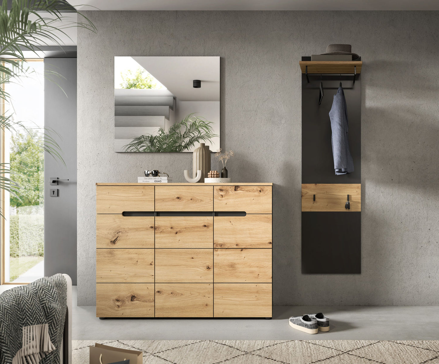 Homes & Jones Garderobenset 3-tlg., 1x Paneel, Kommode und Spiegel, Möbel Set