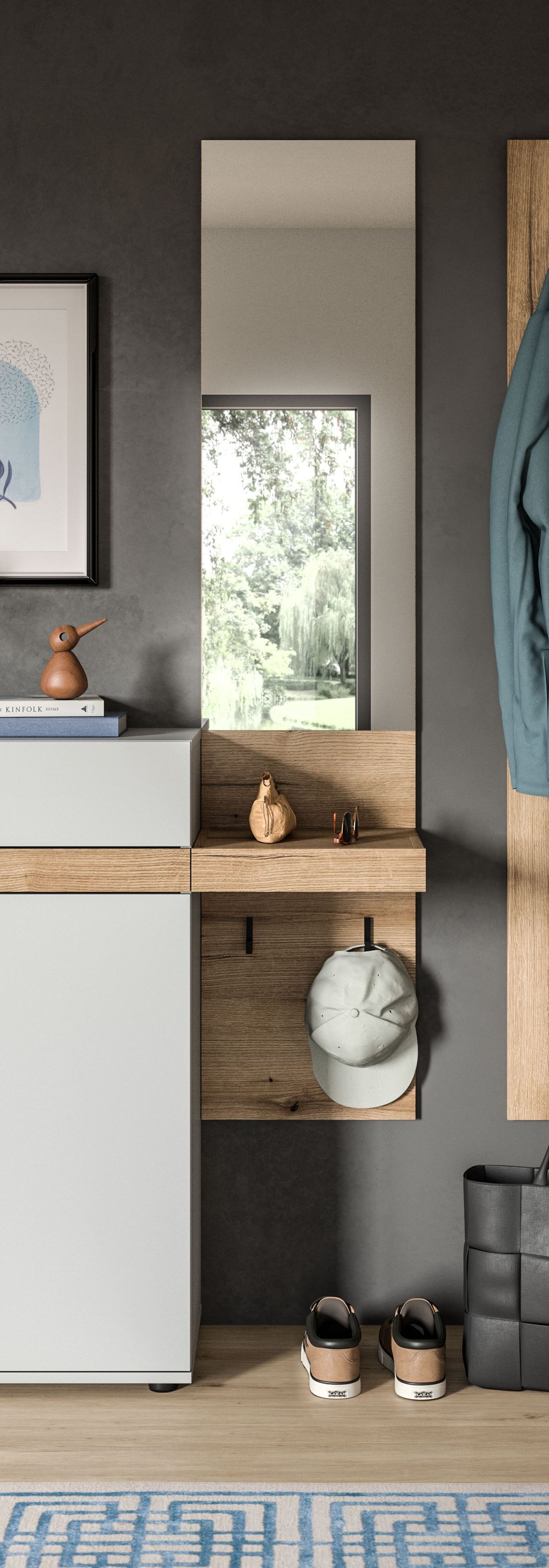 Coat Rack/Mirror Panel NARO (W/H/D: approx. 35/160/37 cm) in Evoke Oak finish/Evoke Oak finish