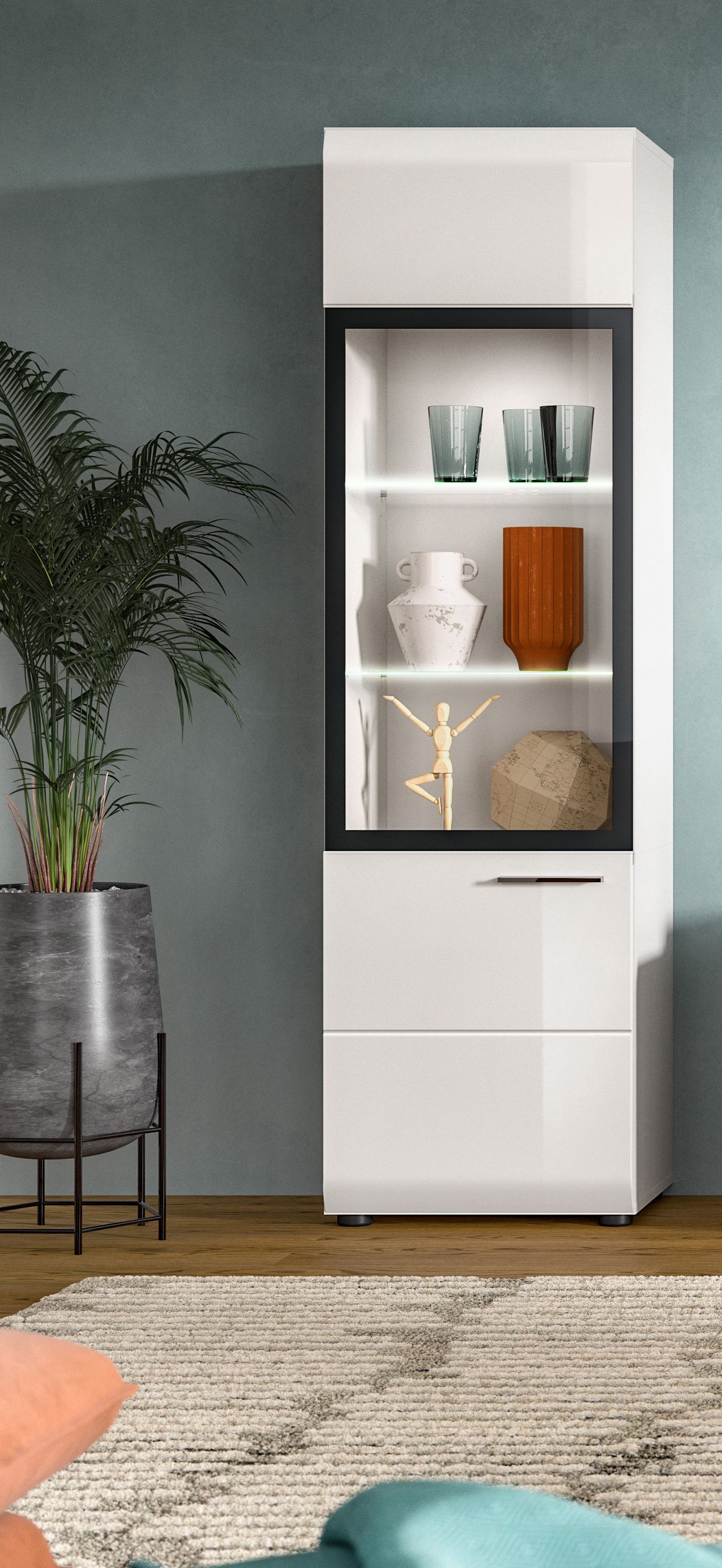 Vitrine ICE (L/H/P : env. 45/160/34 cm) en blanc/blanc brillant