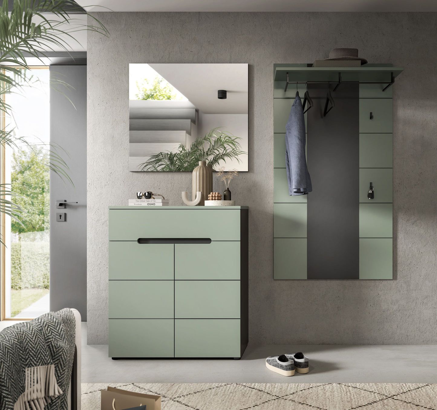 Homes & Jones Garderobenset 3-tlg., 1x Paneel, Kommode und Spiegel, Möbel Set