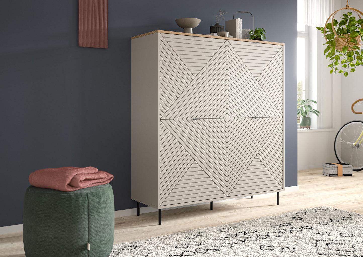Highboard CAMPUS (L/H/P : env. 124/135/40 cm) en cachemire/cachemire
