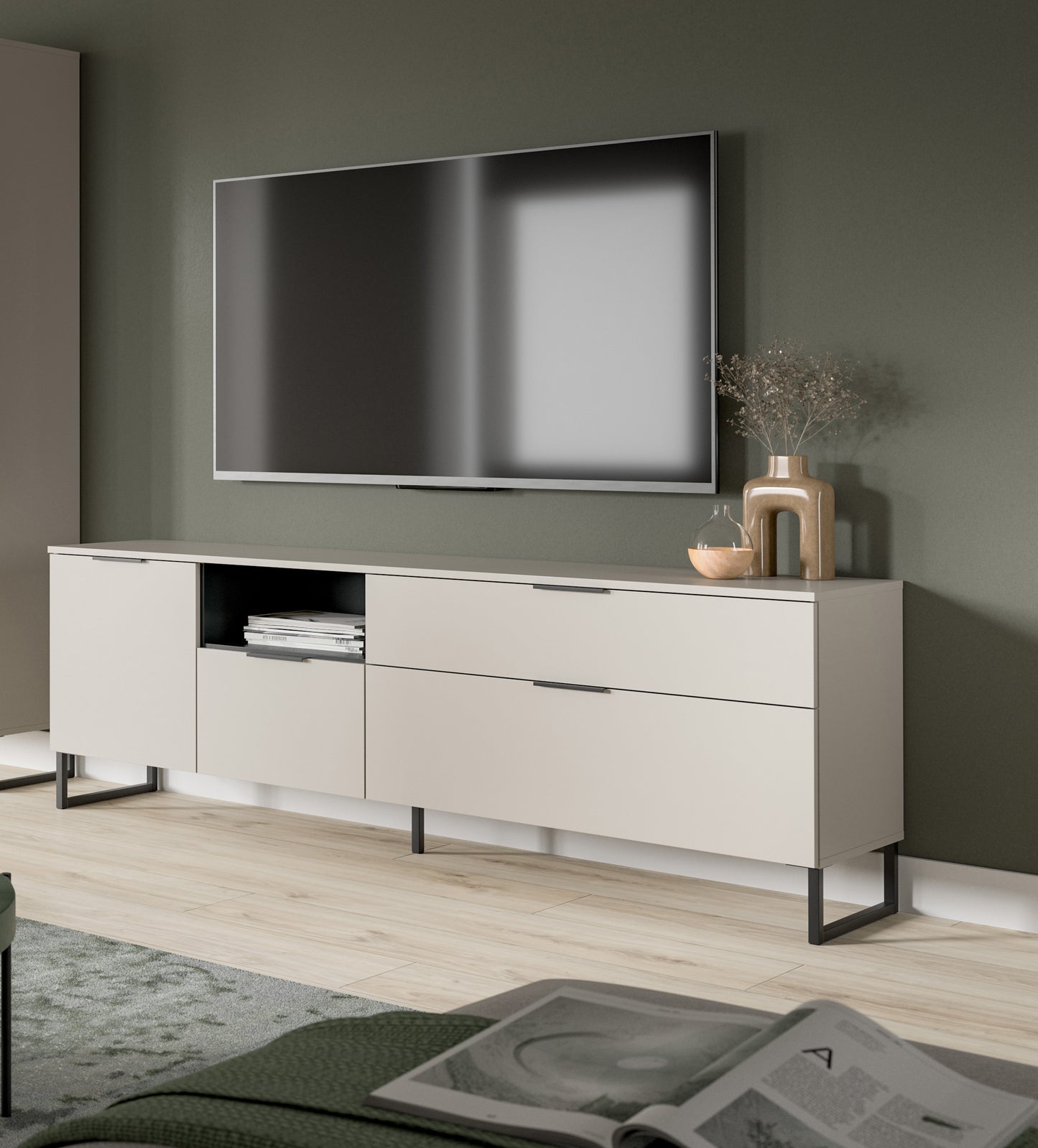 Meuble TV bas NOIDA (L/H/P: env. 185/64/41 cm) en cachemire/cachemire