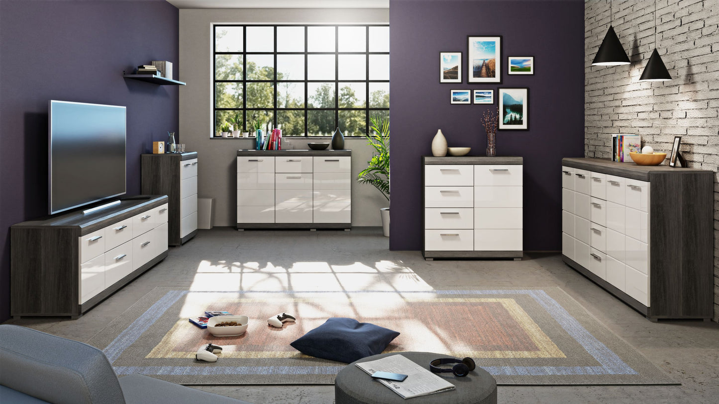 Homes & Jones Kommode weiß Hochglanz Fronten mit Schublade, Universalschrank