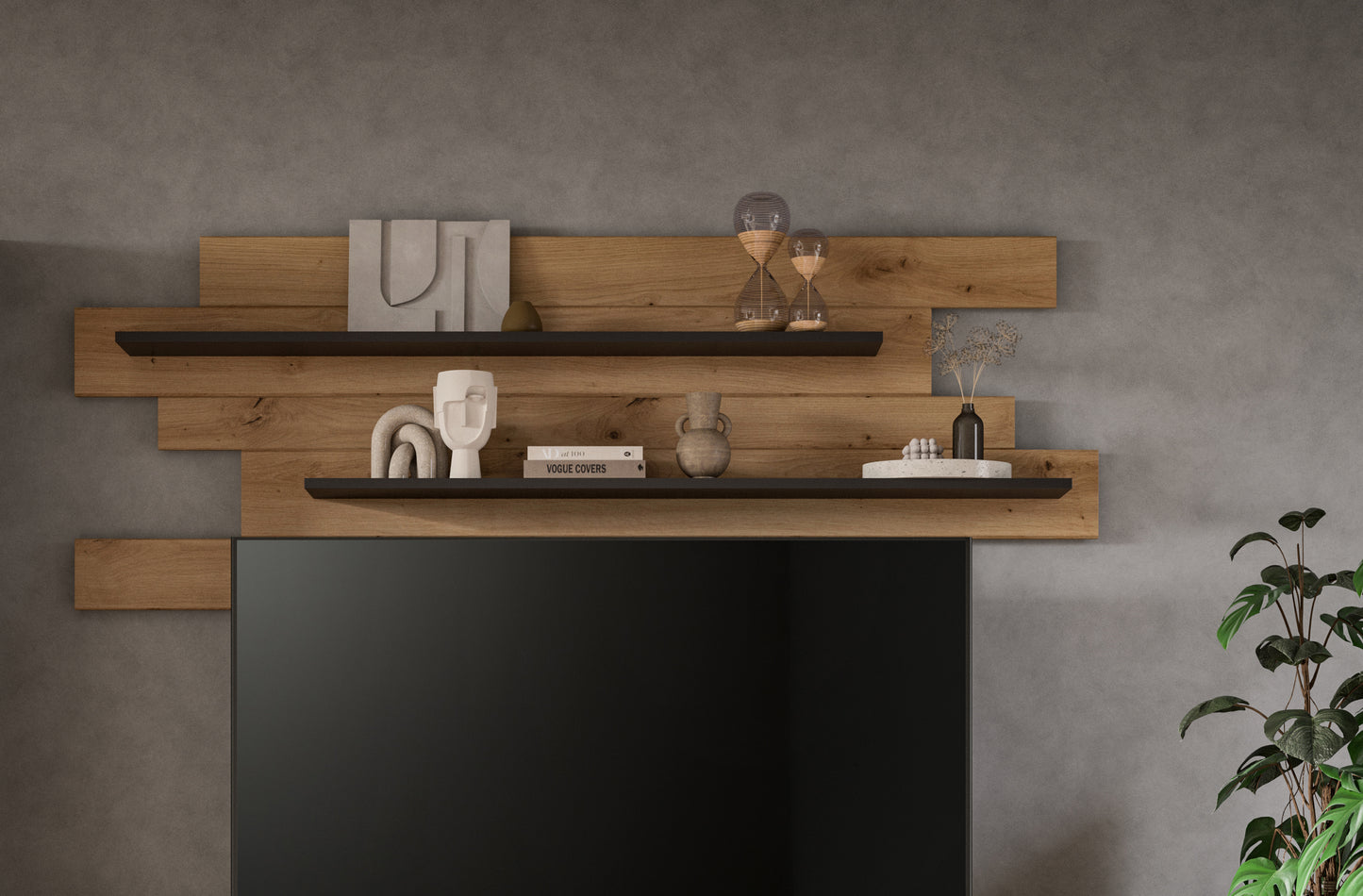 Étagère murale CANU (L/H/P : env. 184/67/19 cm) en gris basalte/imitation chêne Artisan