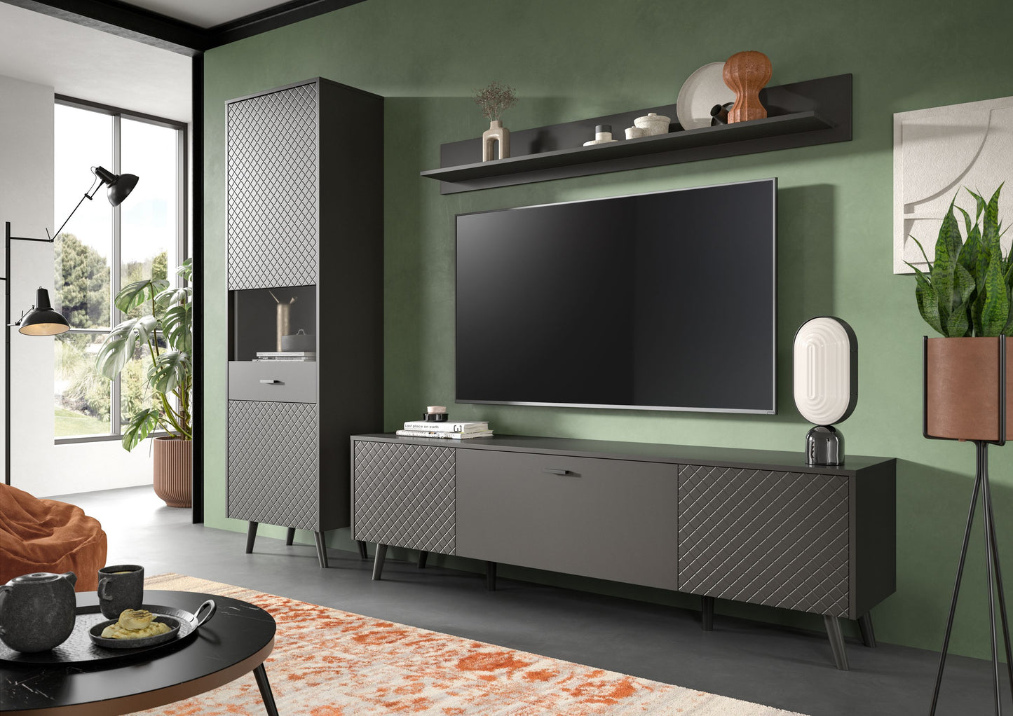 Ensemble mural LINEA (L/H/P : env. 258/195/40 cm) en gris/gris mat