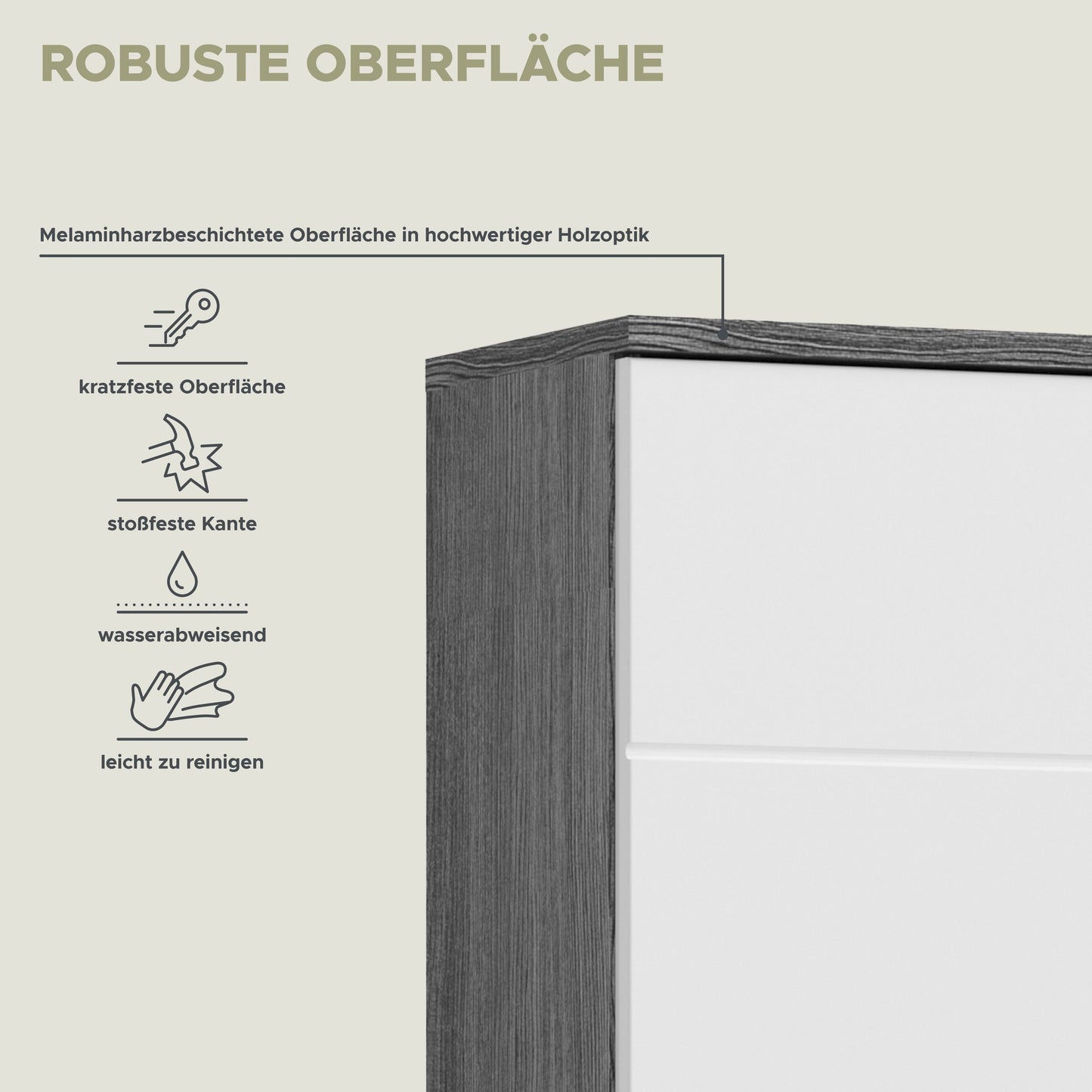 Homes & Jones Badezimmer-Hängeschrank: Rauchsilber-Korpus und weißer Hochglanz, glatte Oberfläche