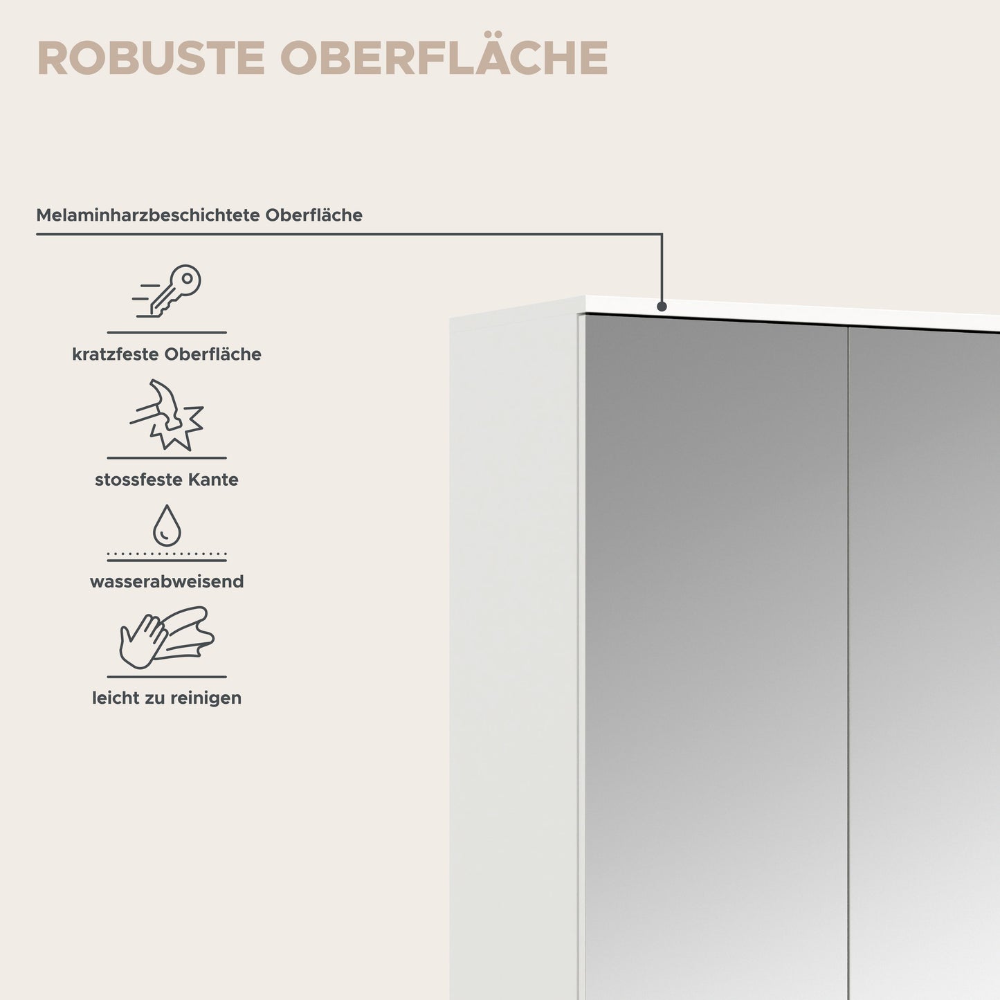 Garderobenschrank mit kratzfester melaminharzbeschichteter Oberfläche, weiß
