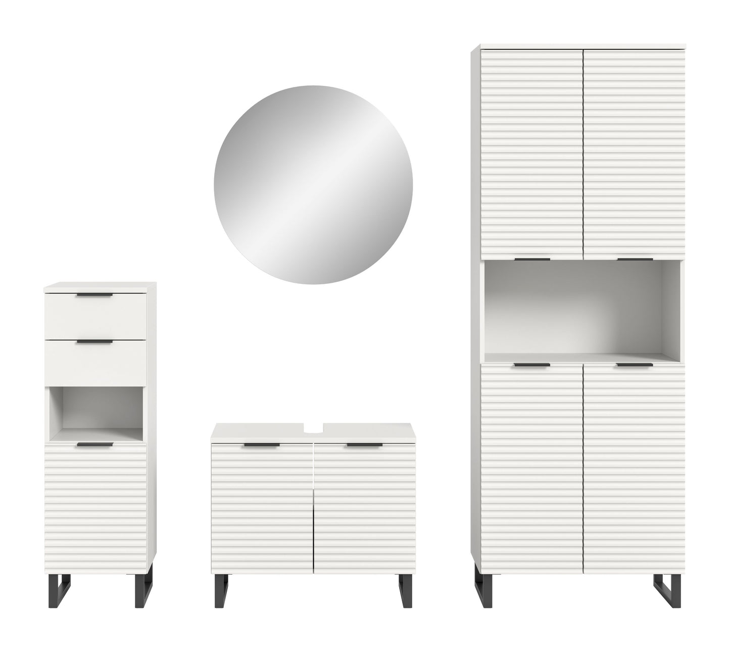 Homes & Jones Badezimmer Set 4tlg. Badmöbelkomplettset, Spiegelschrank rund