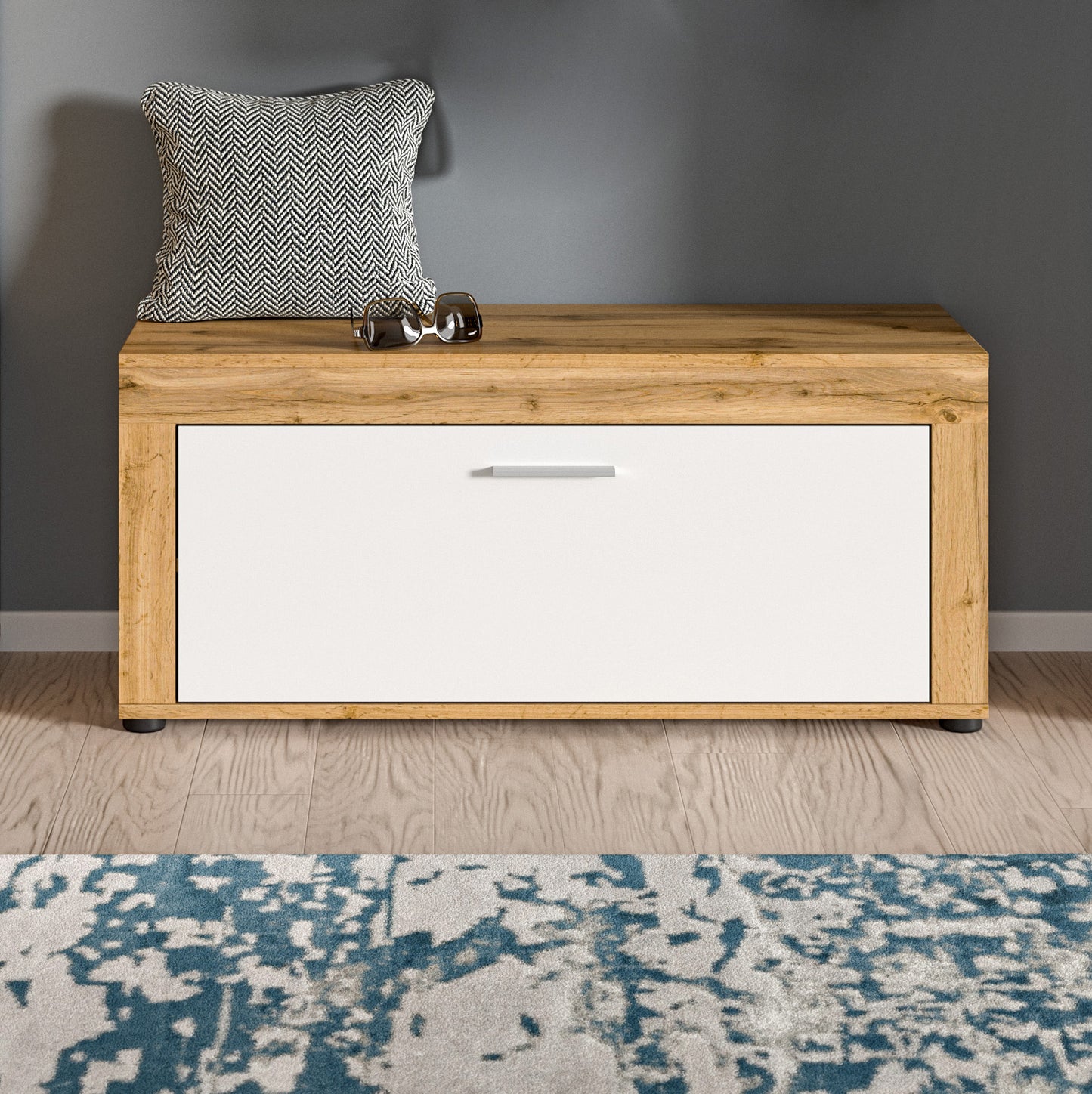 Banc JAM (L/H/P : env. 100/44/35 cm) aspect chêne Wotan/blanc