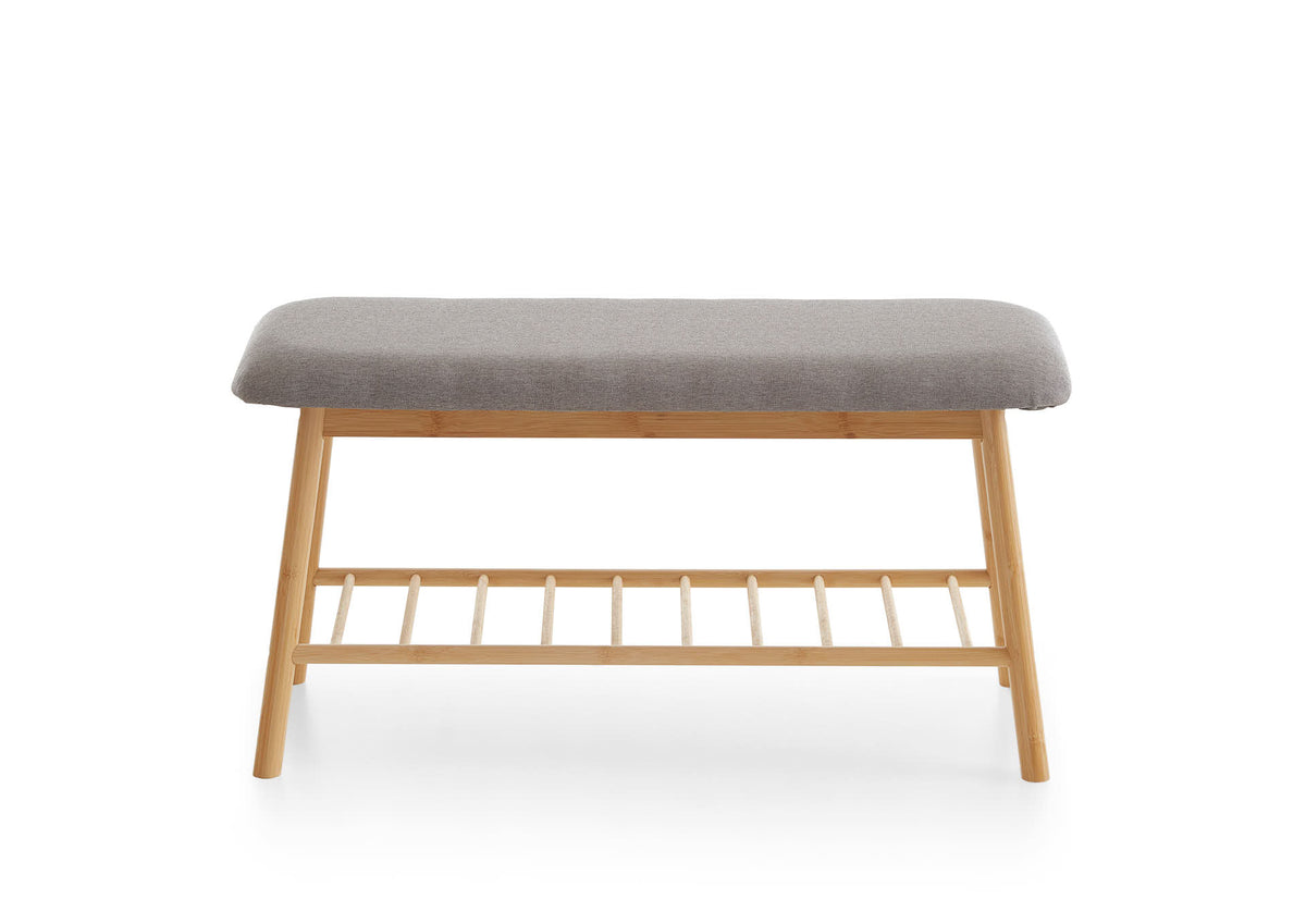 Shoe Bench Skandi with Solid Wood Frame & Grey Upholstered Seat