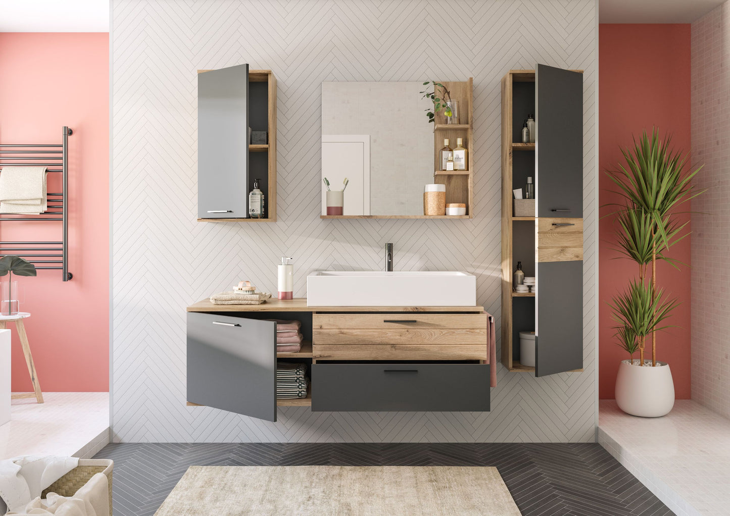 Homes & Jones Waschtisch inkl. Waschbecken 2-tlg., Badschrank hängend montierb.