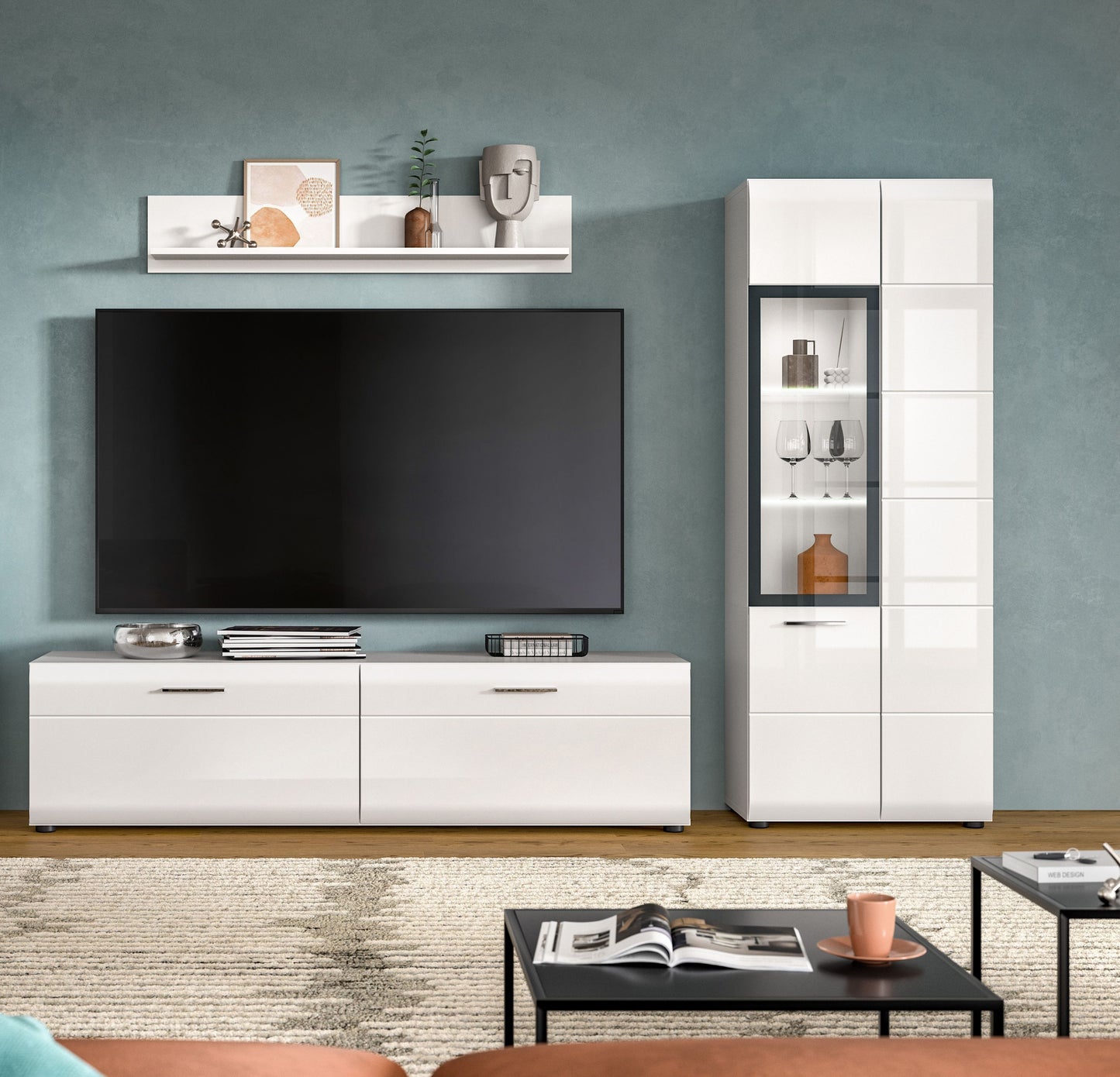 Meuble TV ICE (L/H/P : env. 235/160/41 cm) blanc/blanc laqué