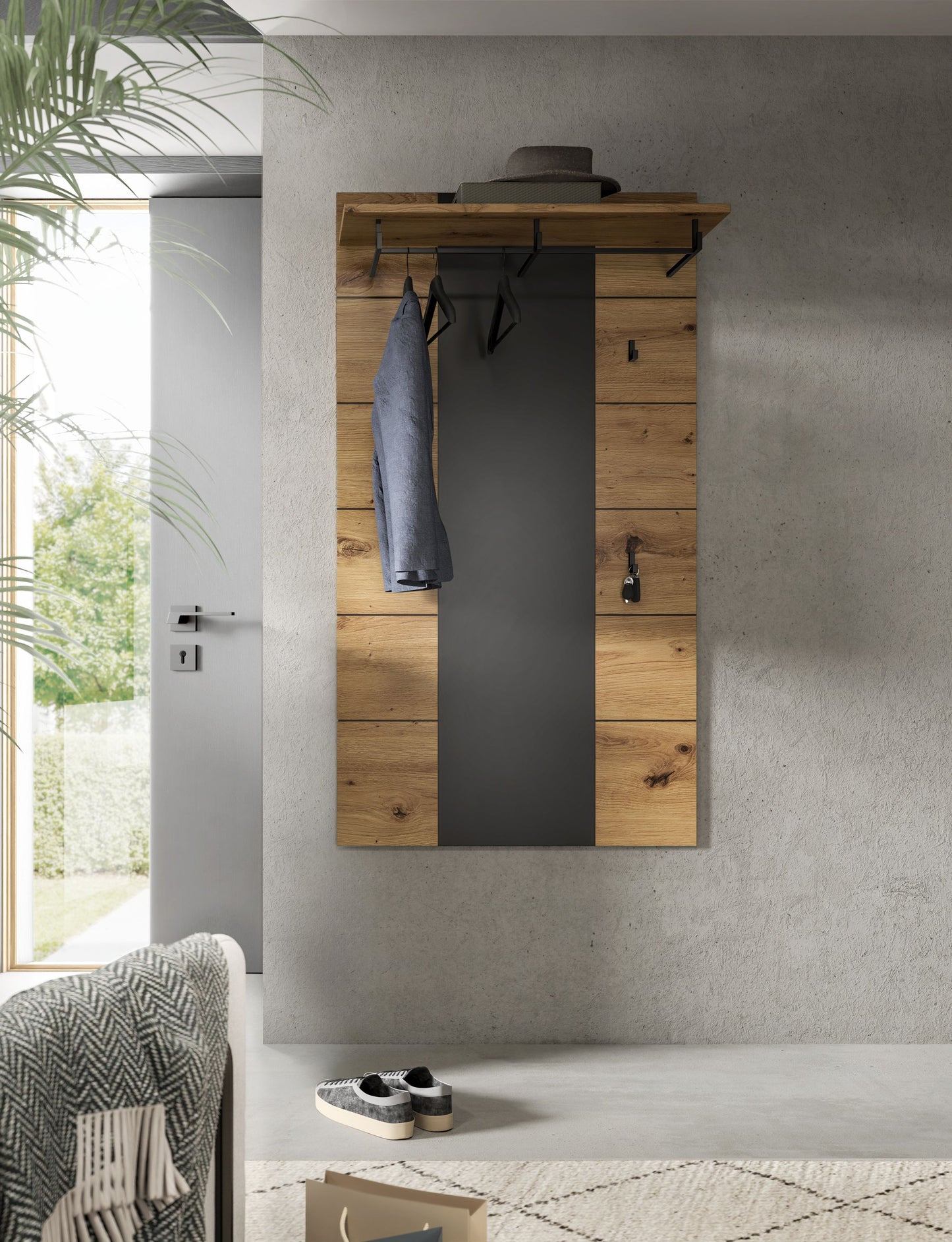 Homes & Jones Garderobenpaneel 80 cm breit mit Hutablage und Haken, Flurmöbel