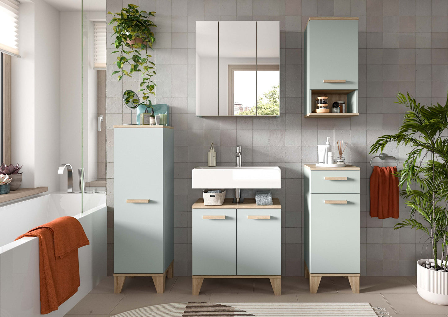 Ensemble de salle de bain STAR (L/H/P : env. 158/190/34 cm) en vert clair/vert clair
