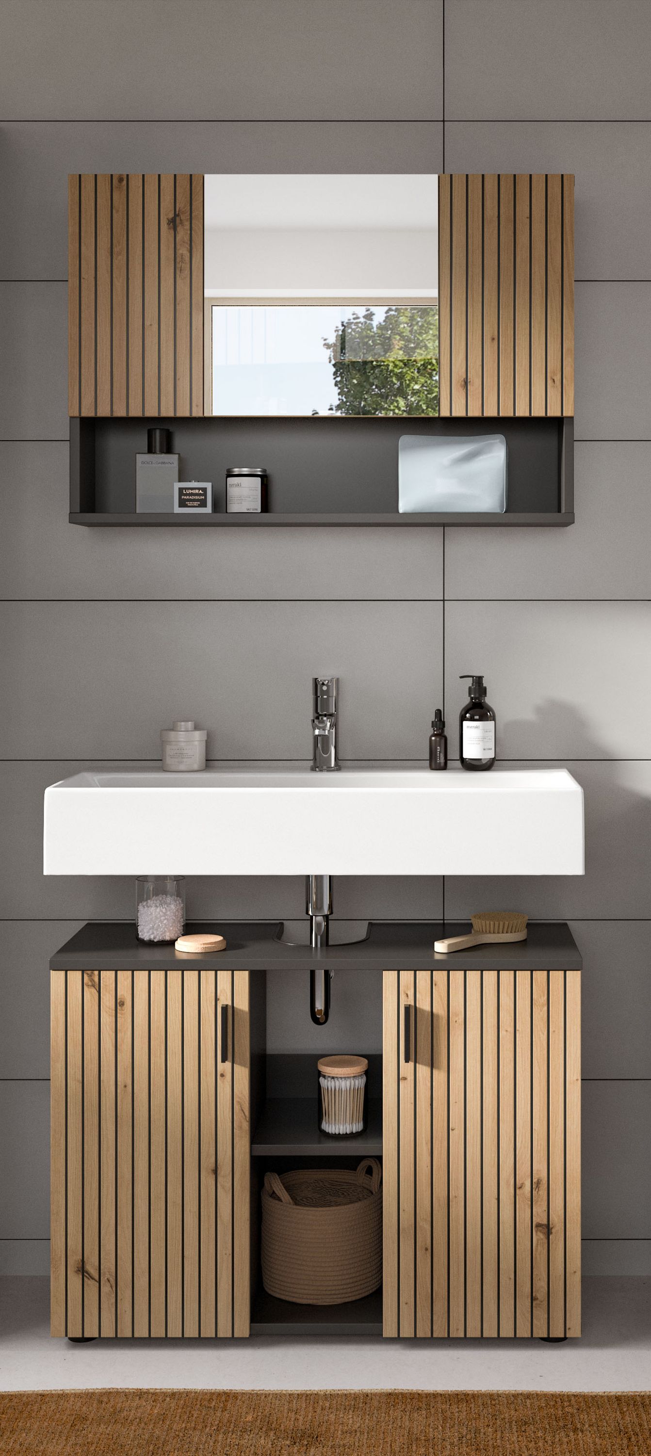 Homes & Jones Badezimmermöbel Set 2-tlg. Badmöbelset mit Badspiegelschrank