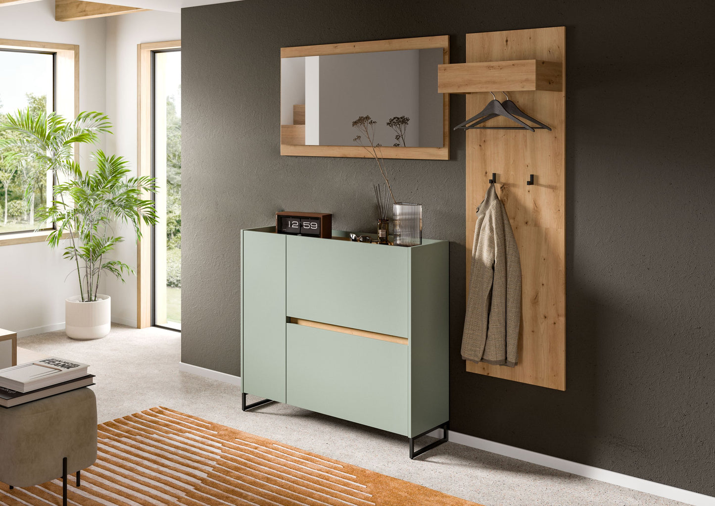 Ensemble de meubles d'entrée DRIVE (L/H/P : env. 175/192/32 cm) en sauge/sauge