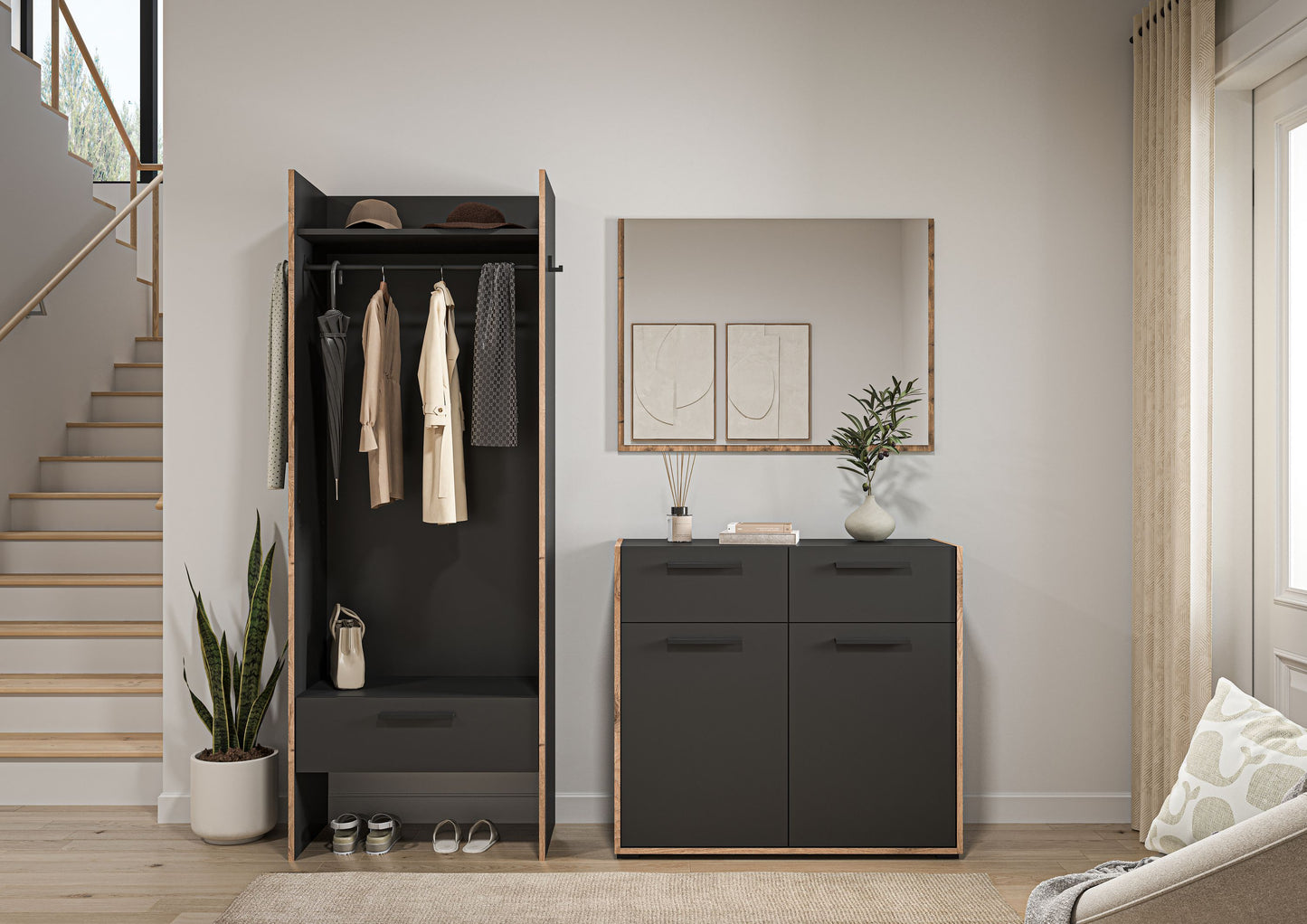 Homes & Jones Garderobe 3-tlg. Garderoben Set, Flurmöbel-Dielenmöbel