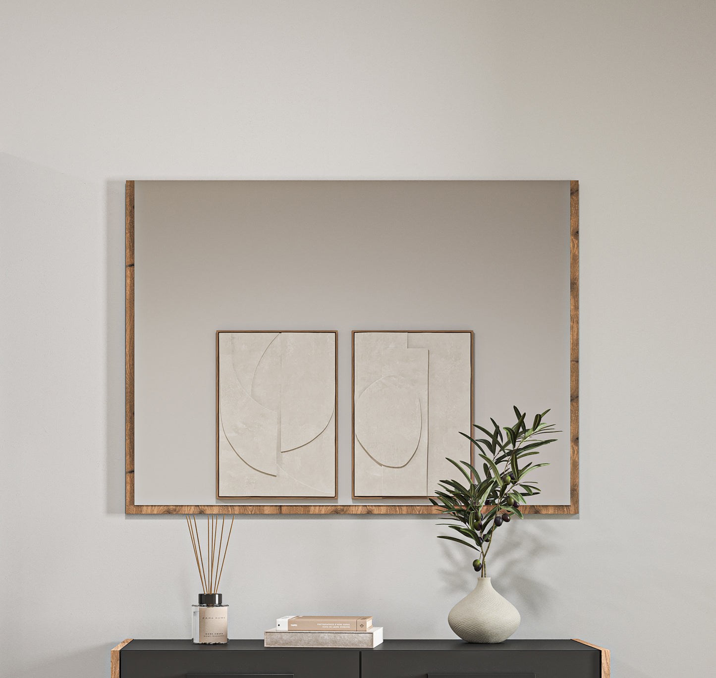 Miroir BUENO (L/H/P : env. 95/70/2 cm) en gris basalte/gris basalte