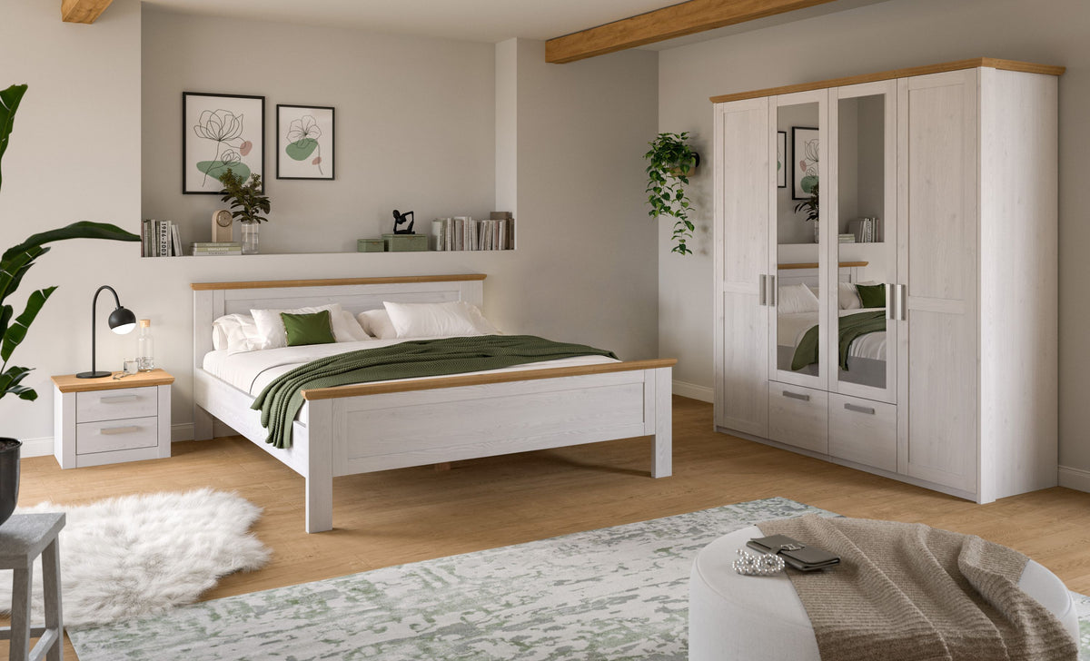 Homes & Jones Bett 180x200cm inkl. 1 Nachtkommode und Kleiderschrank