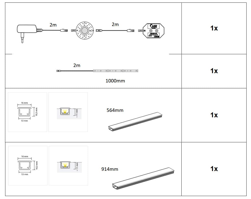 Profil lumineux 2 pièces 60/95 blanc froid ÉCLAIRAGE (L/H/P : env. 10/8/5 cm) en --/--