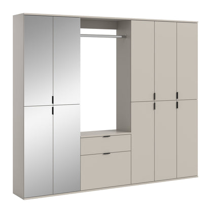 Garderoben-4er-Set, Schrank mit offener Nische und Schublade, Fronten mit Griffen, grau/hell