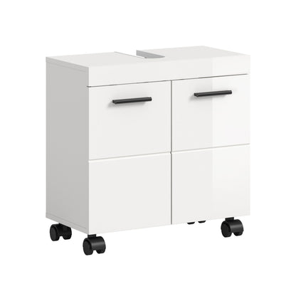 Meuble bas de lavabo à roulettes NOVA (L/H/P : env. 60/58/30 cm) en blanc/blanc brillant