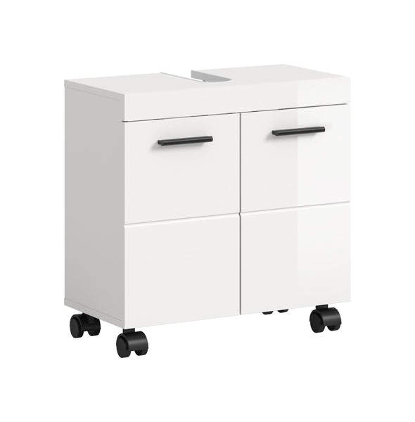 Meuble bas de lavabo à roulettes NOVA (L/H/P : env. 60/58/30 cm) en blanc/blanc brillant