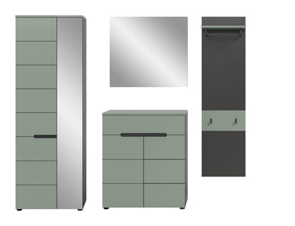 Ensemble de meubles d'entrée CANU (L/H/P : env. 220/190/37 cm) en gris basalte/vert fumé