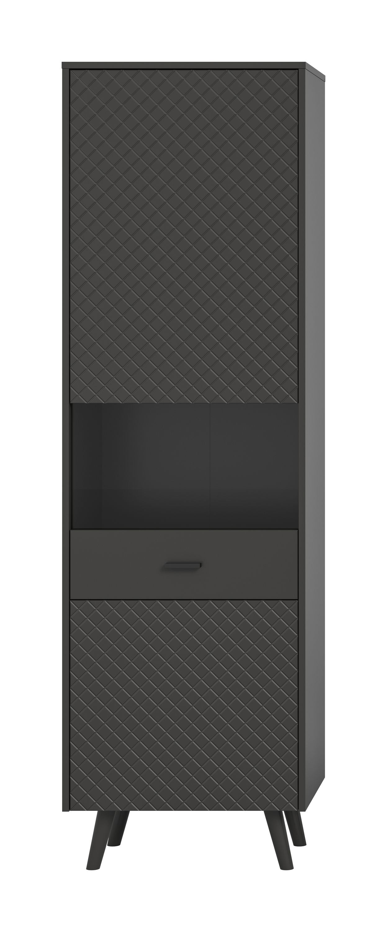 Homes & Jones Vitrinenschrank grau matt, Schrank mit Karo Muster in der Front