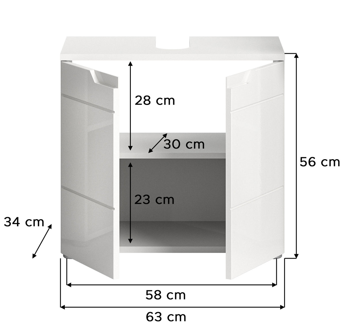 Homes & Jones Waschbeckenunterschrank weiß Hochglanz Front, Badschrank