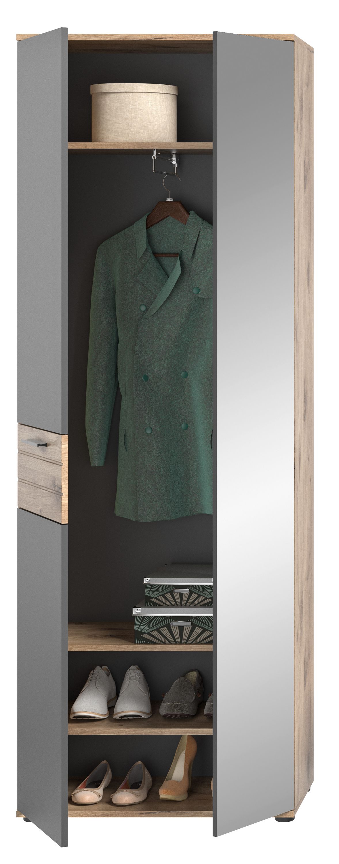 Homes & Jones Garderobenhochschrank mit Spiegelelement, Flurmöbel mit Spiegel