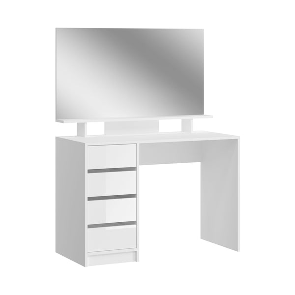 Coiffeuse avec miroir EMMA (L/H/P : env. 110/145/48 cm) en blanc/blanc brillant