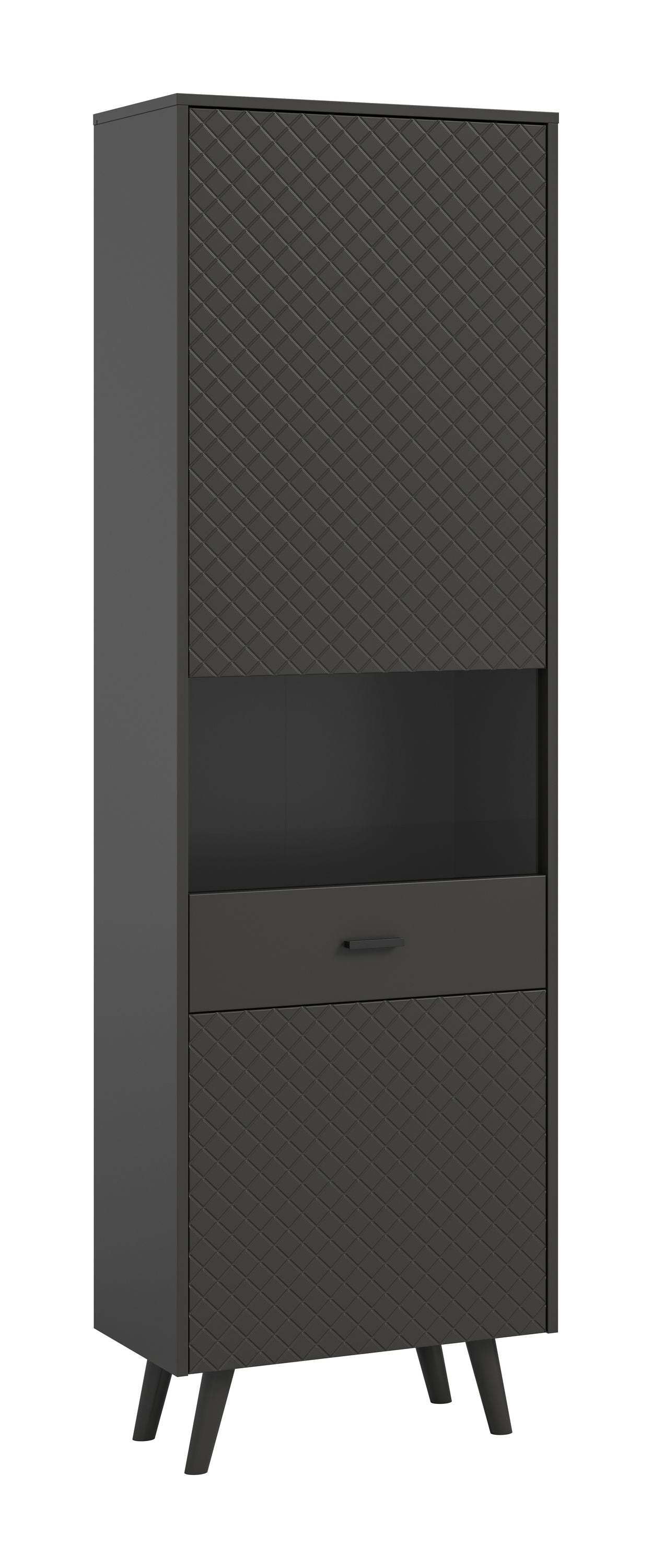 Homes & Jones Vitrinenschrank grau matt, Schrank mit Karo Muster in der Front
