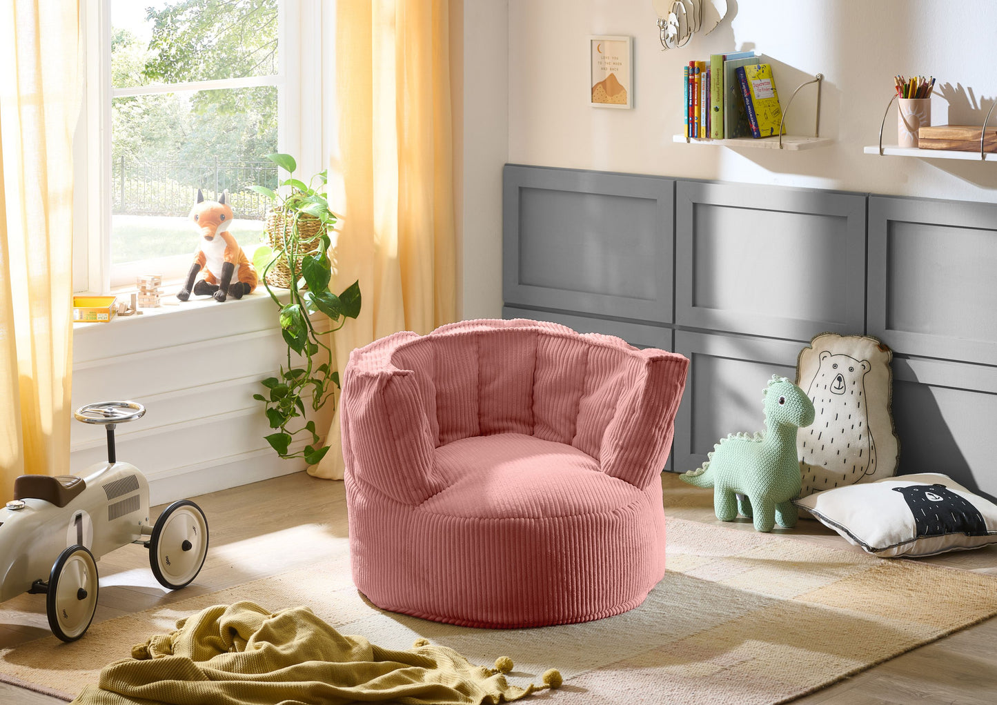 Pouf Snuggle Kids – Fauteuil confortable en velours côtelé avec dossier