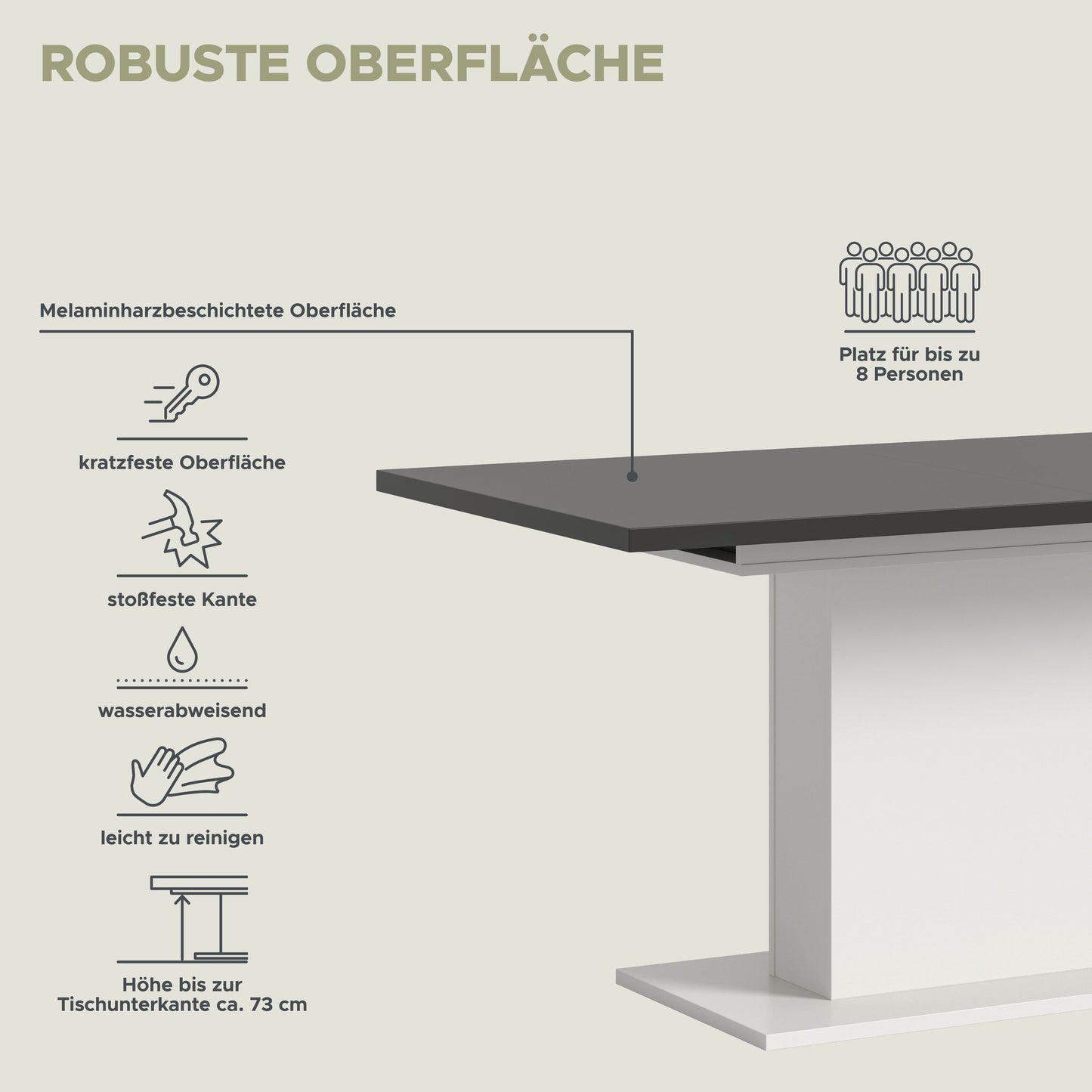 Homes & Jones Esstisch 150x76x90 cm, Esszimmertisch-Tisch mit Säulen Gestell