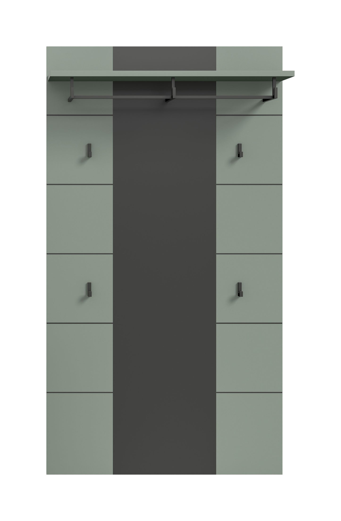 Garderobenpaneel mit Hutablage und Haken, mintgrün und dunkle Mittelbahn, 80 cm