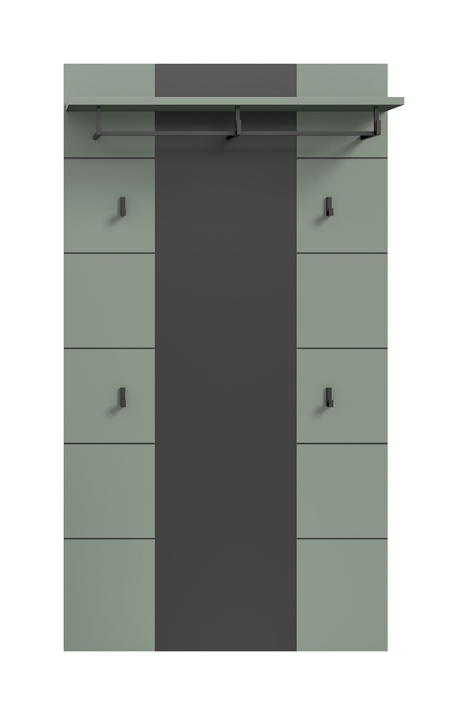 Garderobenpaneel mit Hutablage und Haken, mintgrün und dunkle Mittelbahn, 80 cm
