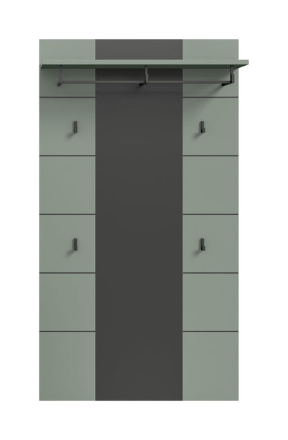 Garderobenpaneel mit Hutablage und Haken, mintgrün und dunkle Mittelbahn, 80 cm