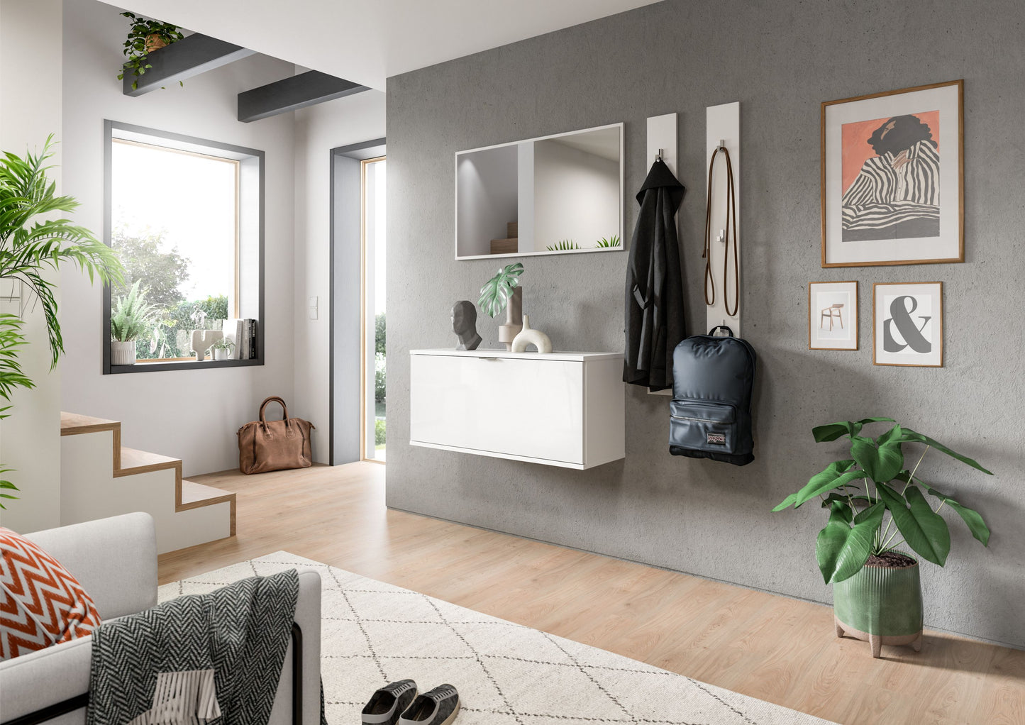 Homes & Jones Garderobensitzbank weiß Hochglanz Front, hängend montierbar