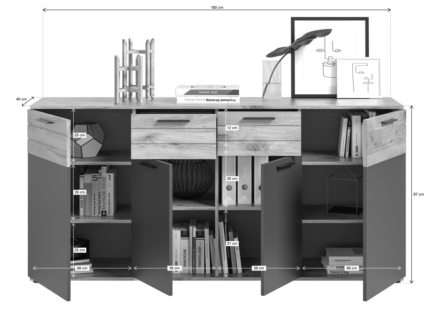 Homes & Jones Kommode breite 180 cm, Sideboard, Wohnzimmerschrank