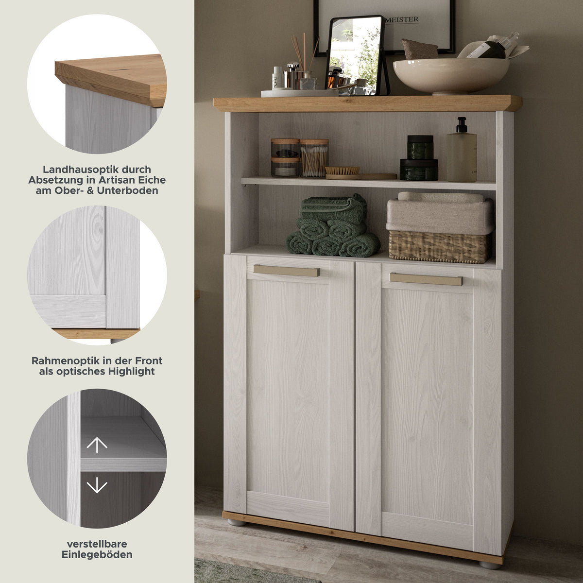 Mid-height cabinet VERONA (W/H/D: approx. 74/116/34 cm) in Sibiu Larch reproduction/Sibiu Larch reproduction