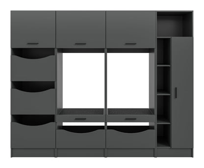 Waschmaschinenschrank-Set in Dunkelgrau, Front mit offenen Fächern, Schubladen und seitlichem Fach