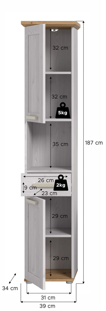 Tall cabinet VERONA (W/H/D: approx. 39/187/34 cm) in Sibiu Larch reproduction/Sibiu Larch reproduction