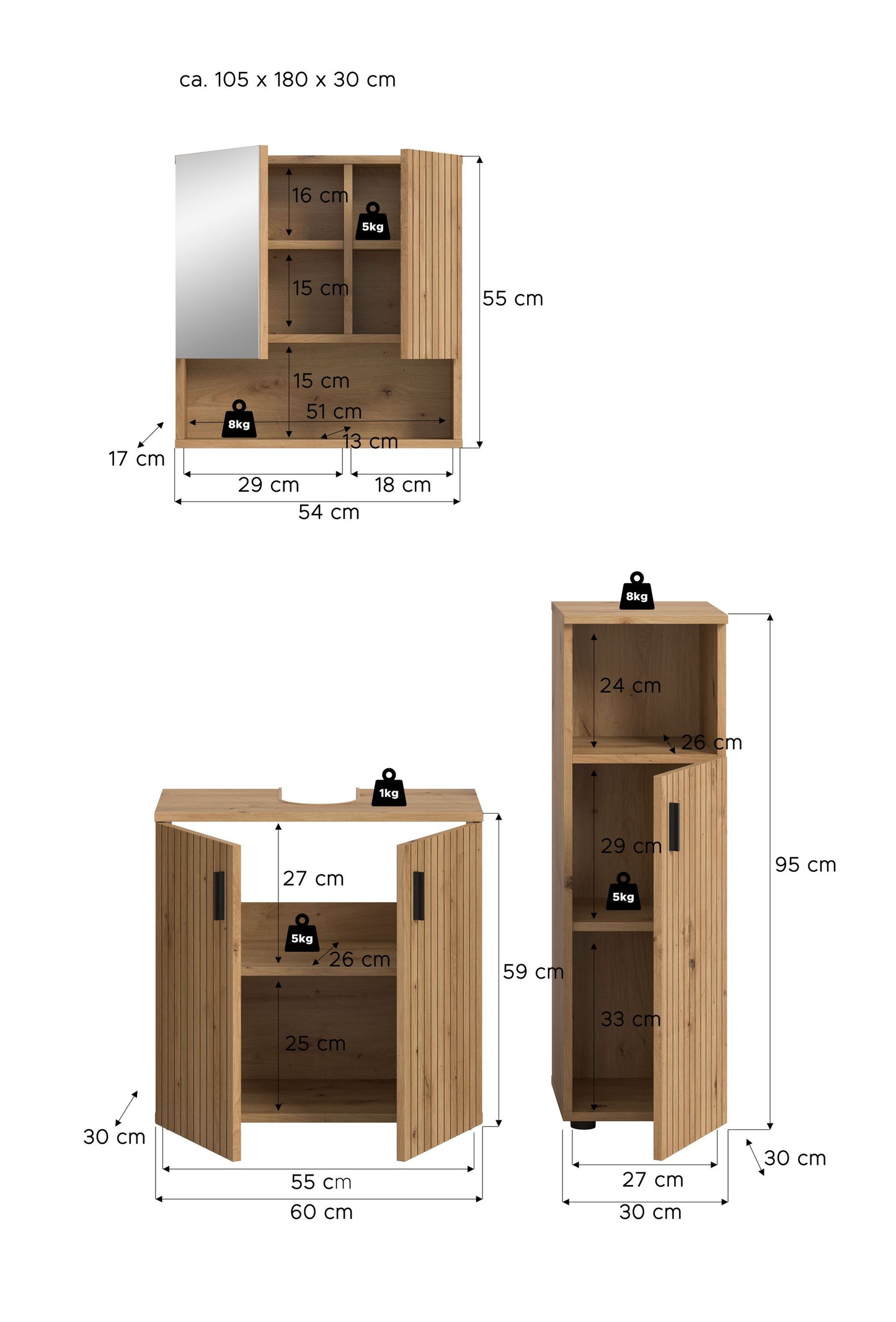 Bathroom Set MONE (W/H/D: approx. 105/192/30 cm) in cashmere/cashmere