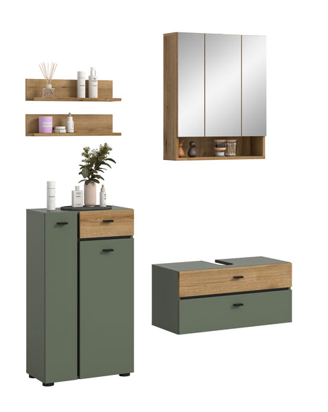 Ensemble de salle de bain AQUA (L/H/P : env. 141/191/35 cm) en vert sauge/vert sauge