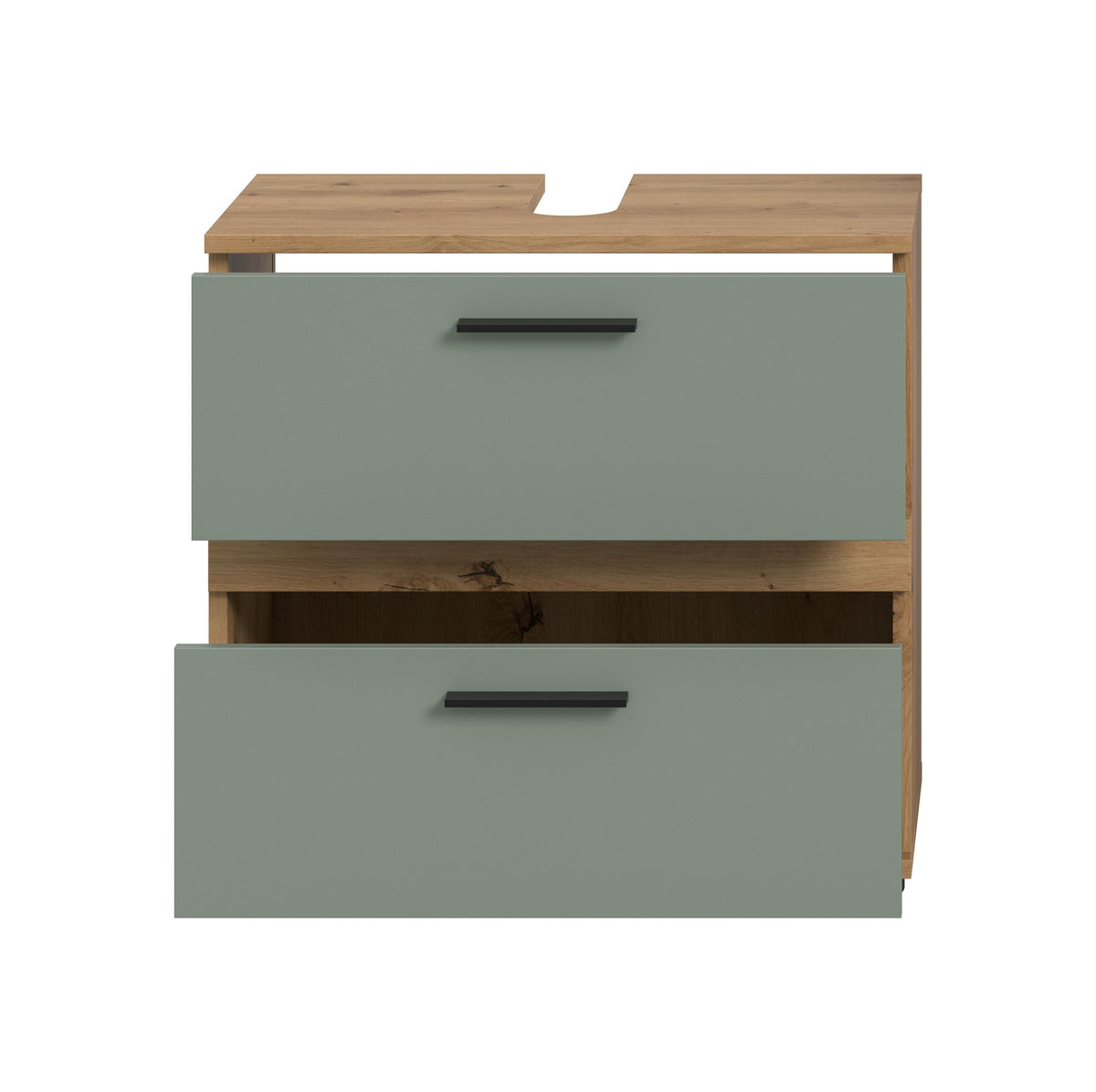 Bad-Waschbeckenunterschrank mit 2 Schubladen, türkisgrün, Holzrahmen, Griffmulden